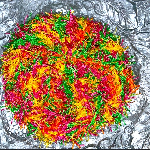 HAND CRAFTED Two Colorful Reusable Crocheted Polyester Kitchen Scrubbing Pads - Picture 6 of 6